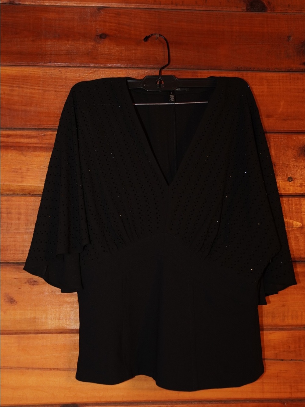 White House Black Market Black V-Neck blouse with Sparkle rhinestone